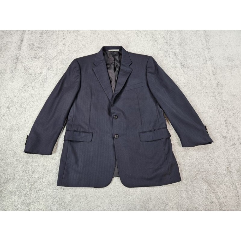 Hickey Freeman Suit Jacket 42 R Blue Wool Herringbone Loro Piana Italy Luxury